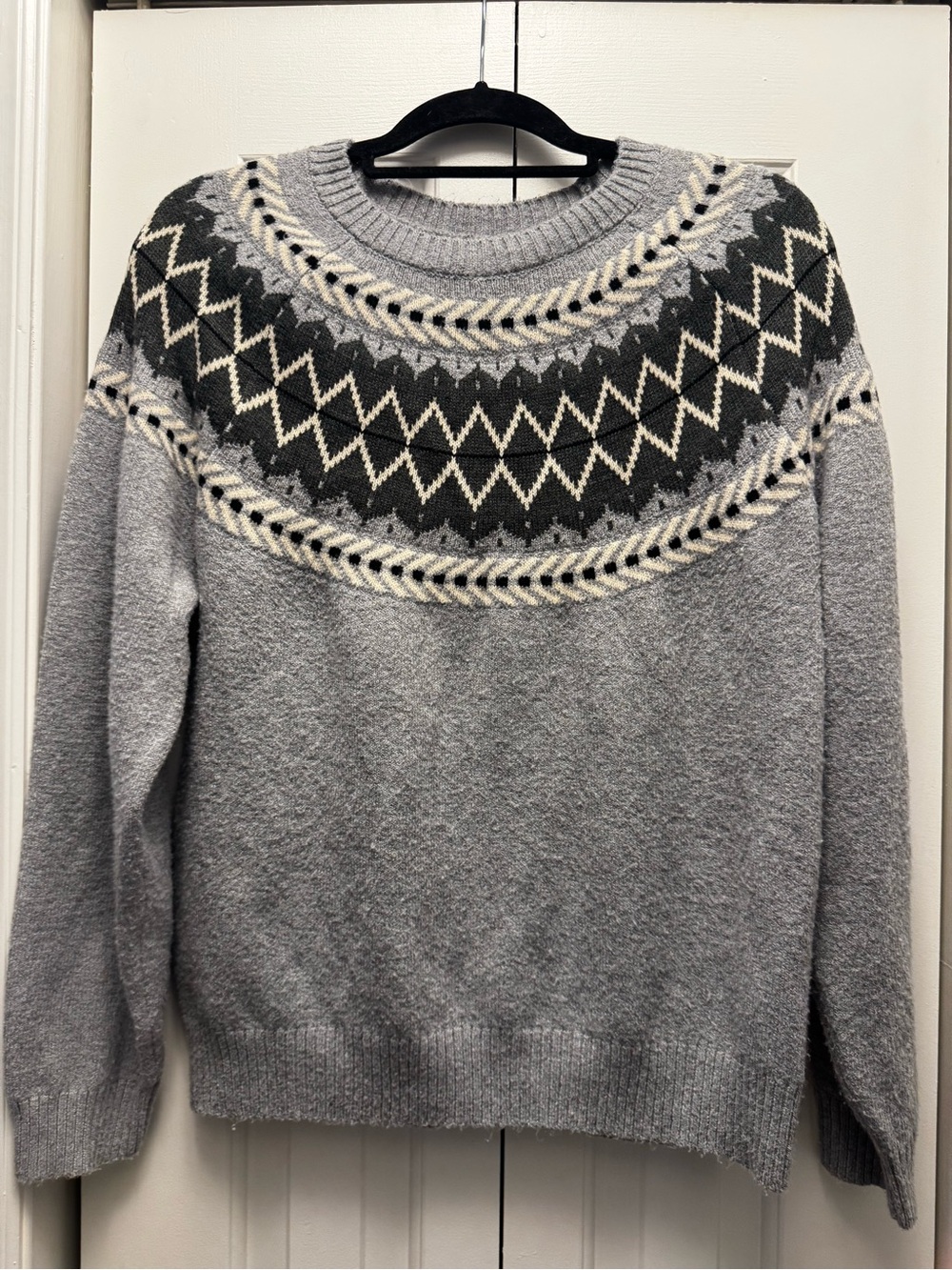 Original Weatherproof Vintage Women's Grey Fair Isle Crewneck Sweater